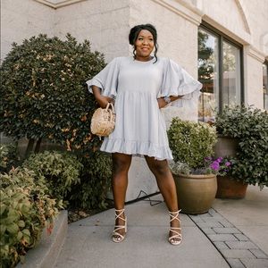 Dramatic sleeve, ruffle mini dress